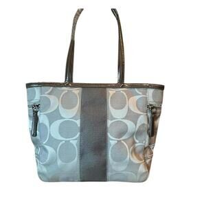 Coach Signature Canvas Tote Gray Silver Stripe M0849-13280